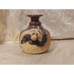Vintage Foothills Studio Art Pottery Mustache Face 1980s Clay Vase, Aspen